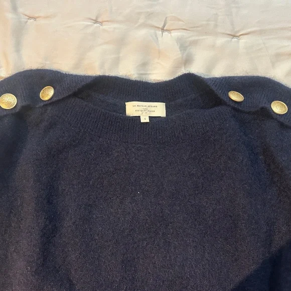 Sezane Navy Sweater with Button Detail - Picture 3 of 4